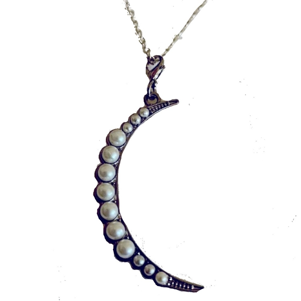 New Artisan Sterling Silver Freshwater Pearl Half Moon Necklace 17” Long OOAK